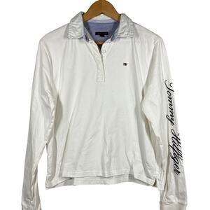 Tommy Hilfiger EMbroidered Spellout Polo Long Sleeve White Casual - M